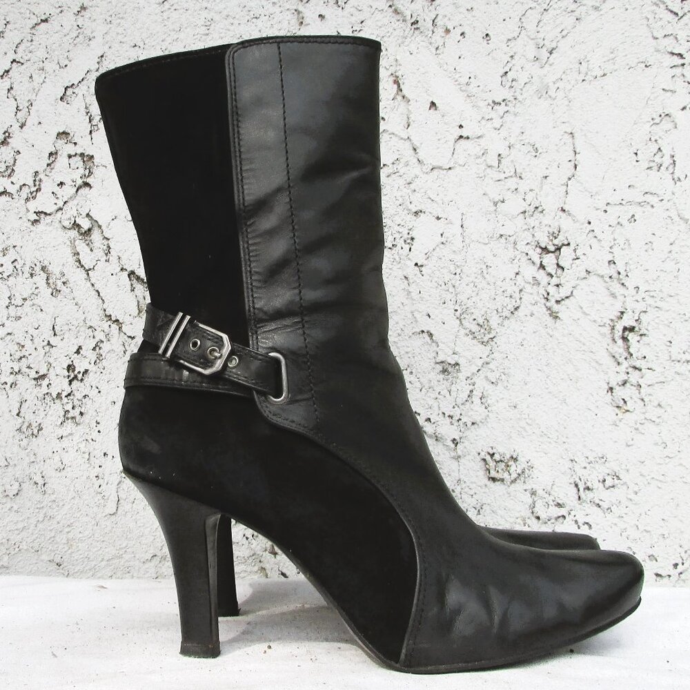 Cole Haan black leather  suede high ankle boots 10 - Picture 3 of 7